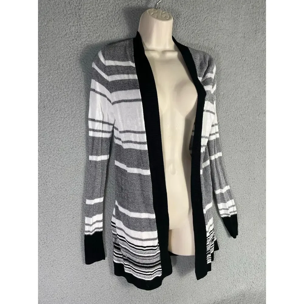 Apt.‎ 9 Striped Open Front Cardigan Black Gray White Small Long Sleeve